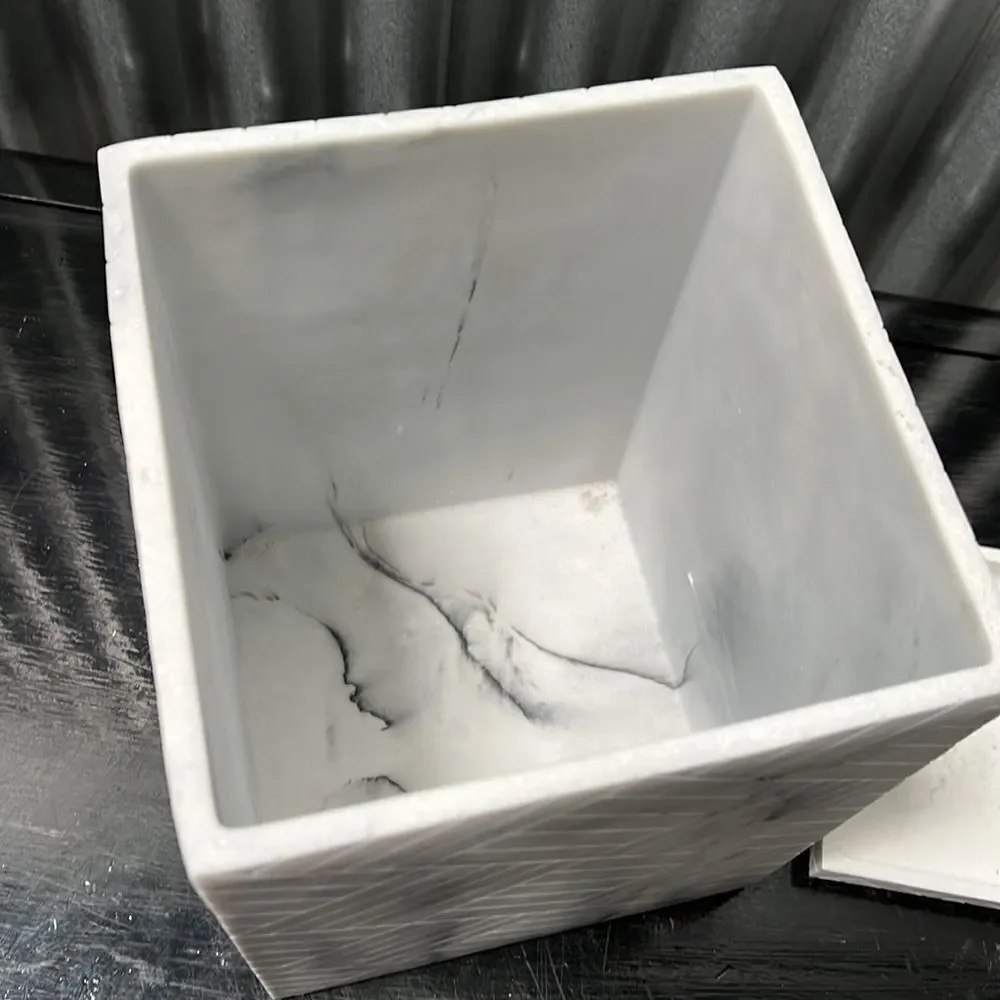 MODA TRIPOLI RESIN MARBLE WASTE BASKET, TRAY, & SOAP DISH SET
